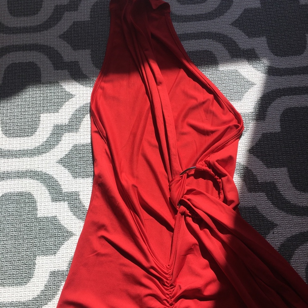 S (4) Red One Shoulder Maxi backless Dress Gown Formal - Picture 9 of 13